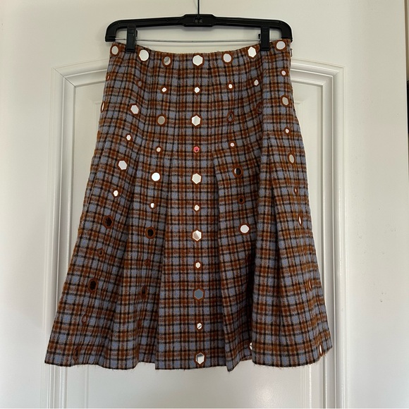 WALES BONNER
Sitar Plaid Mirror-Embellished Pleated Skirt - Picture 3 of 10